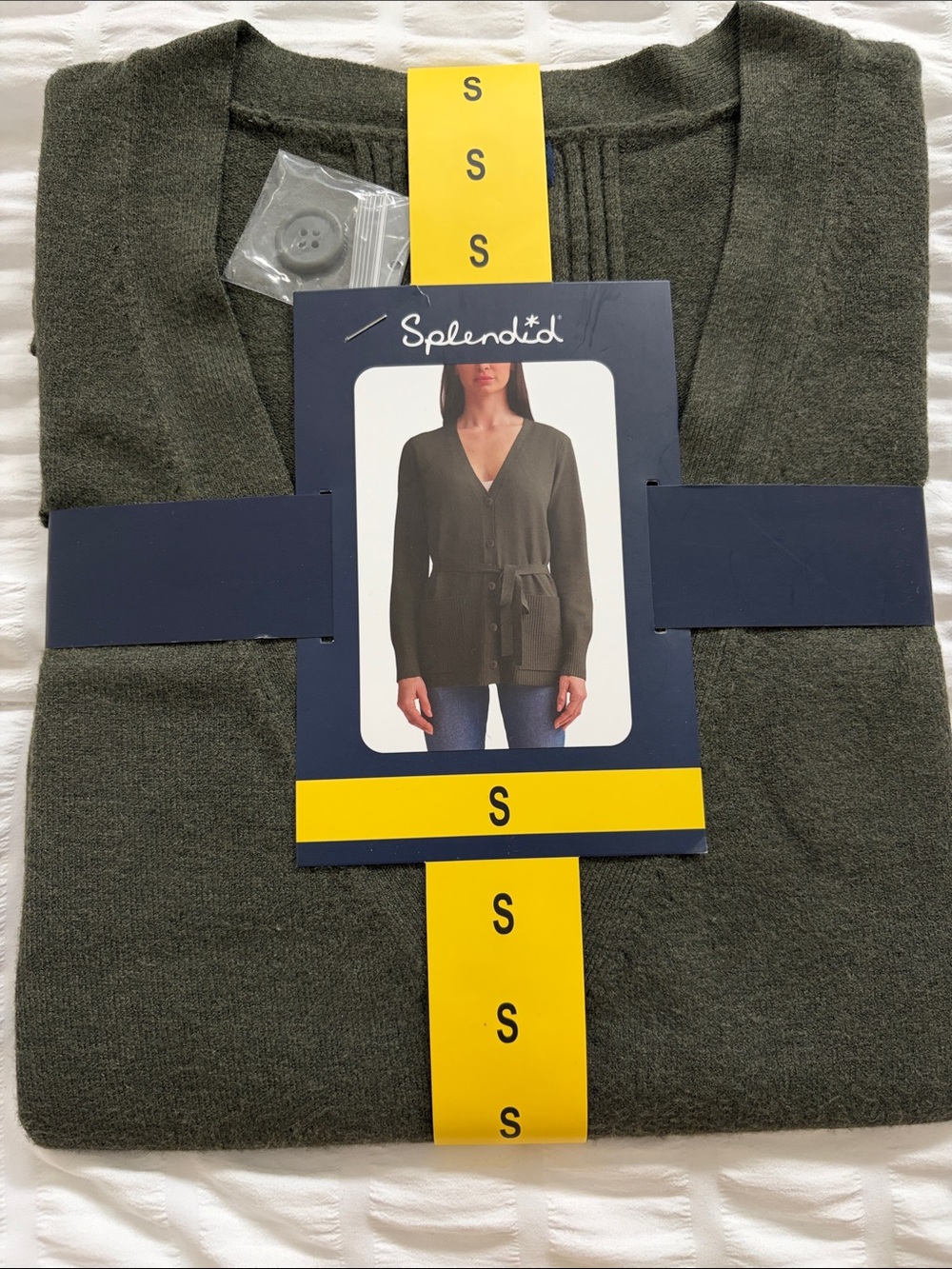 Splendid Olive Green V-Neck Button Front Cardigan with Tie